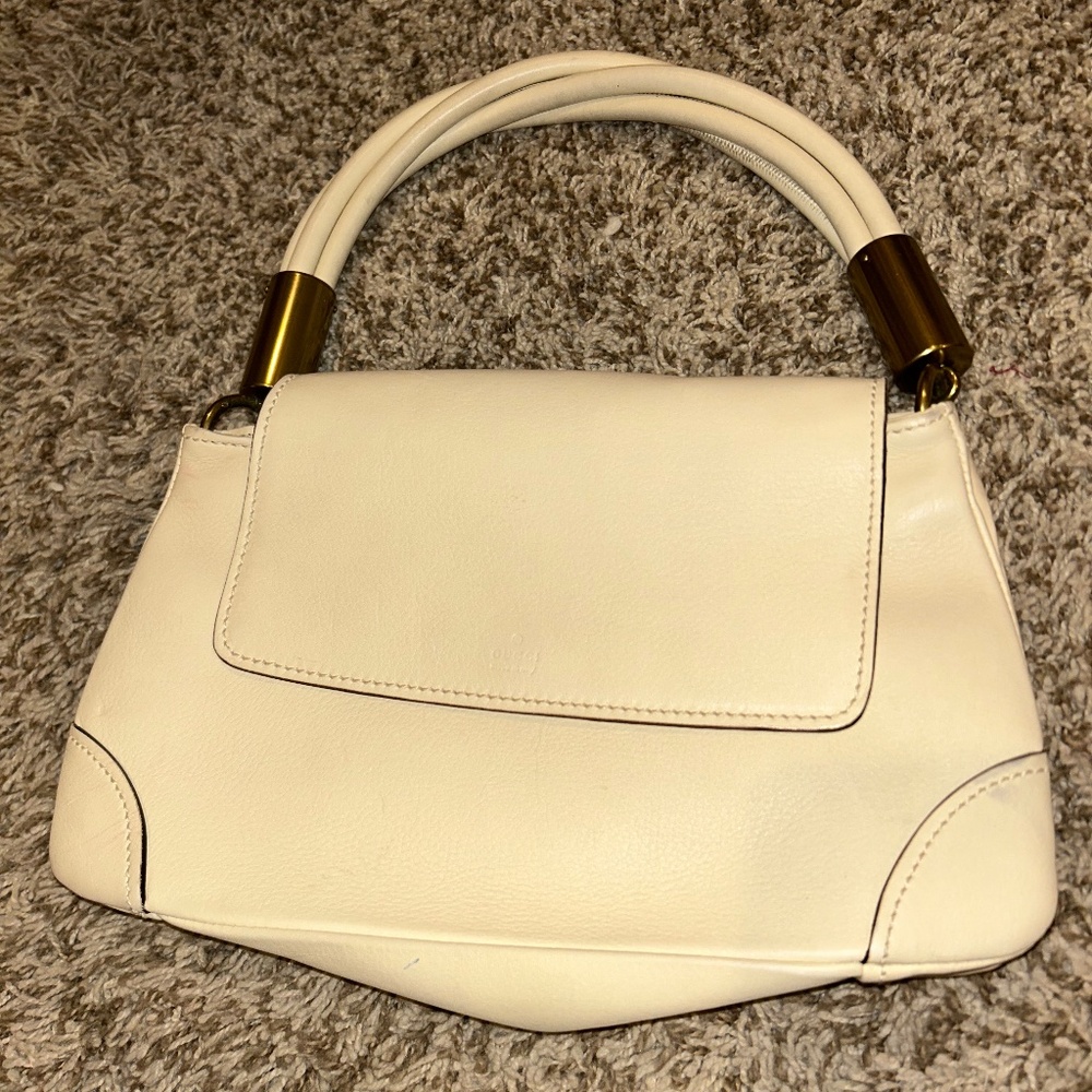 Vintage Gucci Cream Leather Top Handle Shoulder Bag | 90s–Early 2000s